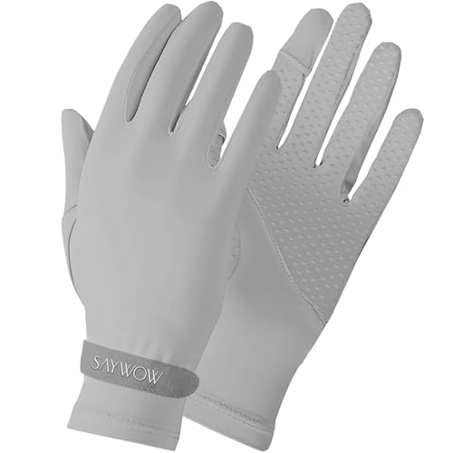 SayWow Driving Gloves Women for Sun UV Protection UPF 50+ Touchscreen Full Finger - color: Grey