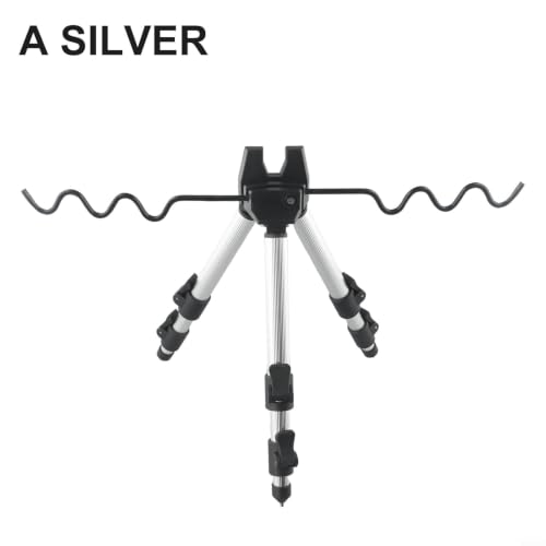 Aluminum Alloy Telescopic Fishing Rod Holder Tripod Stand, Collapsible Pole Bracket with Ground Spikes and Hook for Stability, Supports Up to 7 Rods - color: A Silver