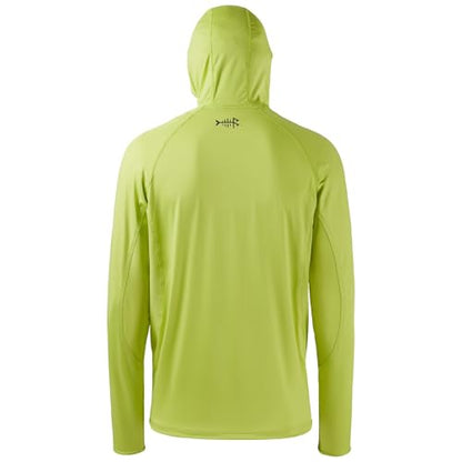 BASSDASH UPF 50+ Men’s Long Sleeve Fishing Shirt with Mask UV Neck Gaiter Hoodie - color: Pear Green, size: Medium