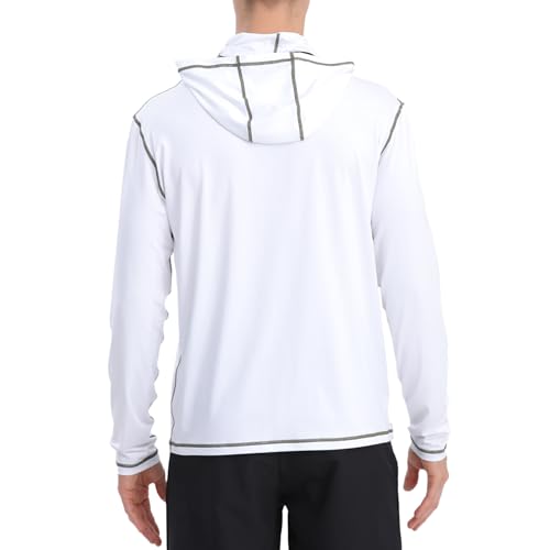 Fishing Shirts for Men,Long Sleeve Rash Guard Shirts Sun Protection Hoodie Athletic Running Hiking Shirt 1/2 Packs - color: Print/White, size: Small