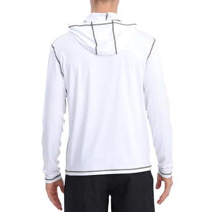 Fishing Shirts for Men,Long Sleeve Rash Guard Shirts Sun Protection Hoodie Athletic Running Hiking Shirt 1/2 Packs - color: Print/White, size: X-Large