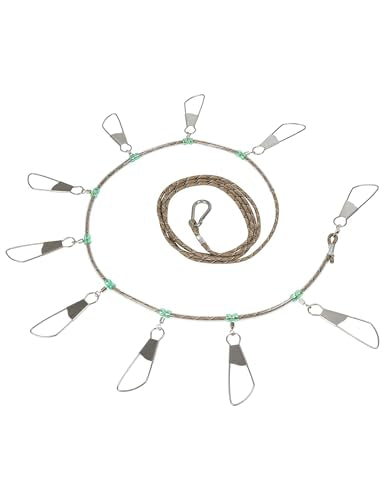 BLUEWING V2 Fishing Stringer Fish Keeper with 10 Stainless Steel Lock Snaps and 8ft Floating Rope - color: Patterned Khaki