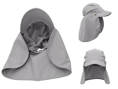 Men Women Safari Fishing Sun Cap with Removable Neck Flap UPF 50+ UV Protection Quick Dry Breathable Hats - color: Light Grey