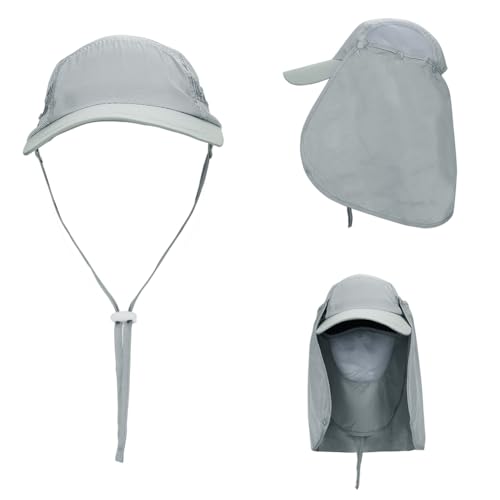 haozaikeji UPF50+ Outdoor Fishing Hat UV Protection Sun Hat Wide Brim Baseball Cap with Face Neck Flap for Women Men - color: Light-gray