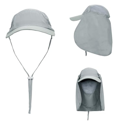 haozaikeji UPF50+ Outdoor Fishing Hat UV Protection Sun Hat Wide Brim Baseball Cap with Face Neck Flap for Women Men - color: Light-gray