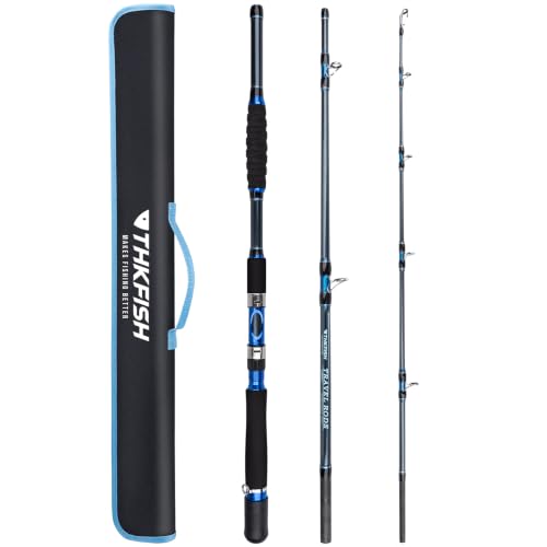 THKFISH 4 Piece/5 Piece Saltwater Travel Rod, Heavy Spinning Fishing Rod Portable Travel Surf Rod Carbon Fiber Saltwater Boat Fishing Rod 6’9”/7’9”/8’9” with Case Bag for Seawater Fish