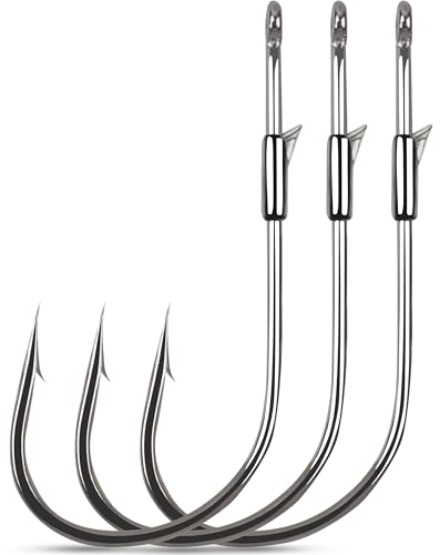 Fishing Worm Hooks - Heavy Cover Flipping Hooks with Bait Keeper Straight Shank Worm Hook Bass Fishing Drop Shot Hook Weedless Wacky Neko Rig Hooks Punching Pitching Bait Hooks Freshwater