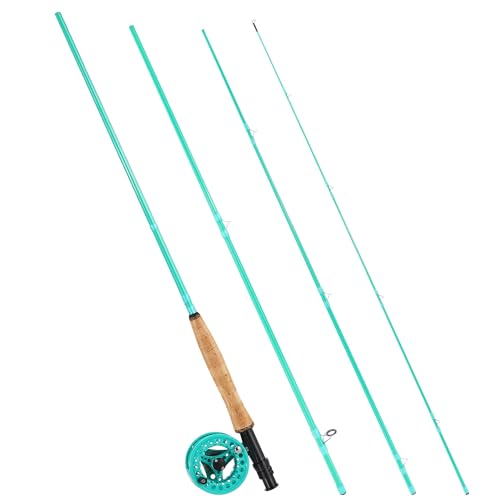 Sougayilang Fly Fishing Combo, 4 Piece Fly Rod and CNC Machined Aluminum Alloy Reel Complete Starter Package with Rod Bag - color: Fly Fishing Combo #5-Turquoisee