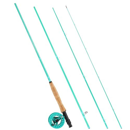 Sougayilang Fly Fishing Combo, 4 Piece Fly Rod and CNC Machined Aluminum Alloy Reel Complete Starter Package with Rod Bag - color: Fly Fishing Combo #5-Turquoisee