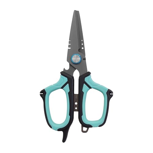 Eupheng 6.5" Pro Multifunction Fishing Scissors for Braided Line Mono Fluorocarbon wire lines,Dual Serrated Titanium Blades Non-Slip Grip Fishing Shears Enlarged Finger Holes with Bottle Opener - style: 6.5in Blue Scissors