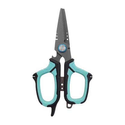 Eupheng 6.5" Pro Multifunction Fishing Scissors for Braided Line Mono Fluorocarbon wire lines,Dual Serrated Titanium Blades Non-Slip Grip Fishing Shears Enlarged Finger Holes with Bottle Opener - style: 6.5in Blue Scissors