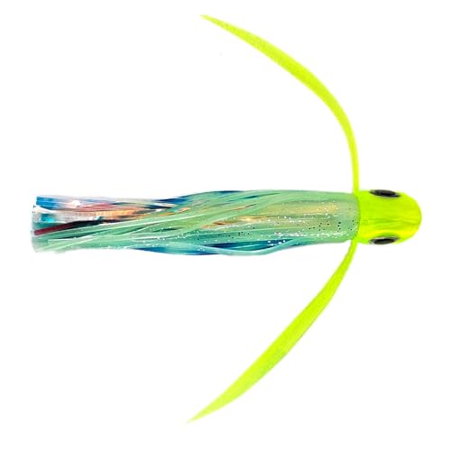 Saltwater Big Game Fishing Lure, for Offshore trolling (FlyBoy) - color: Lumo Glow Electric Yellow Red Stripe (Unrigged)