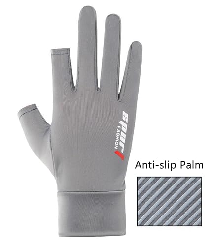 Mens-Sunblock-Gloves-UV-Protection Open-Finger Breathable Quick-Drying Ice-Silky Summer Outdoor Driving Hiking - color: Grey