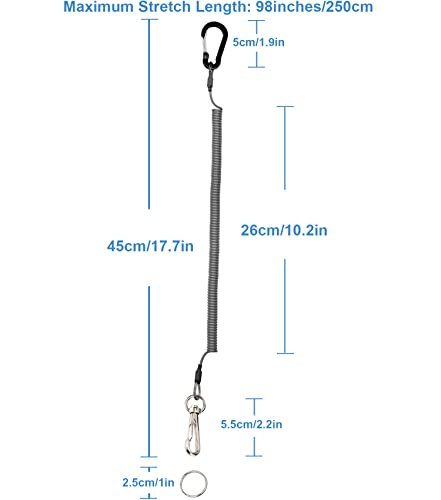 Lix&Rix Retractable Safety Coiled Lanyard with Aluminium Alloy Carabiner Clip, Black/Blue/Green/Red/Silver/Yellow - color: Black Long, Rotatable