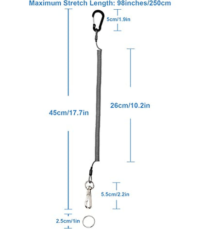 Lix&Rix Retractable Safety Coiled Lanyard with Aluminium Alloy Carabiner Clip, Black/Blue/Green/Red/Silver/Yellow - color: Black Long, Rotatable