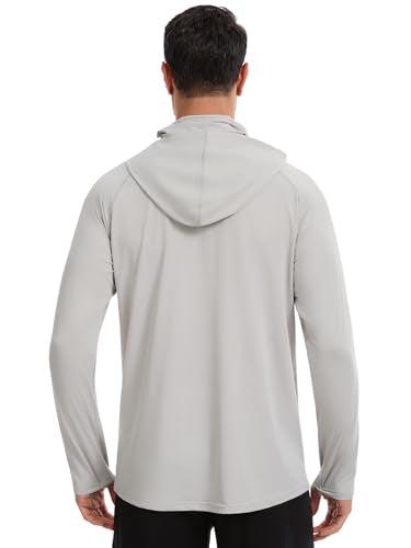 Men's UPF 50+ Sun Protection Hoodie Lightweight Quick Dry Fishing Shirts Long Sleeve Rash Guard with Mask - color: Light Grey, size: 3X-Large