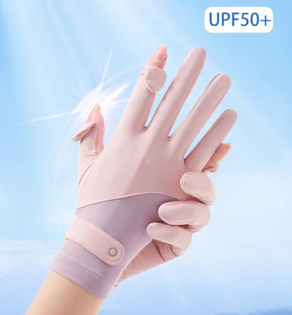Eohak Women UV Sun Protection Gloves Full Finger Touchscreen Gloves Summer Outdoor Cyling Driving Gloves - color: Pink