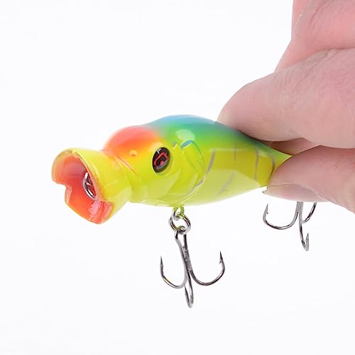 Popper Fishing Lures Topwater Fishing Baits Hard Baits 3D Eyes Swimbait Crankbait with Treble Hook for Bass Trout Freshwater Saltwater - color: 6pcs-3.3in/0.41oz