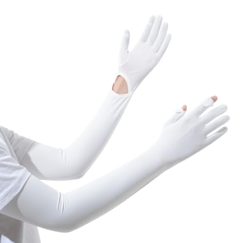 Full Finger UV Protection Gloves Driving Gloves Women, Breathable Touchscreen UPF Glove Sun Protection Glove - color: White-ad, size: One Size