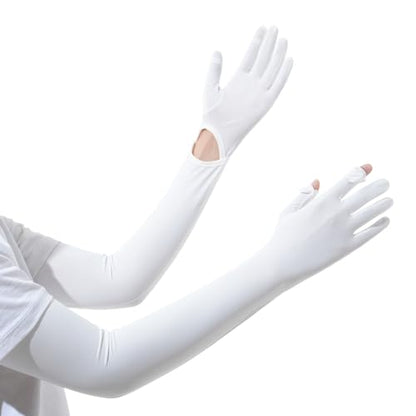 Full Finger UV Protection Gloves Driving Gloves Women, Breathable Touchscreen UPF Glove Sun Protection Glove - color: White-ad, size: One Size