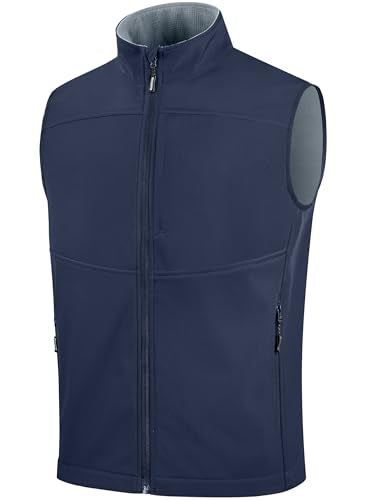FREE SOLDIER Men's Lightweight Golf Vest Outerwear Windproof Sleeveless Softshell Jacket Running Vest - color: Navy, size: Medium