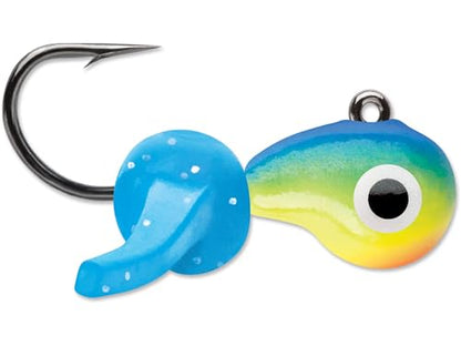 VMC Tungsten Mustache Jig, High-Density Ice Fishing Jig with Lifelike Larvae Body and Soft Appendages for Panfish, Crappie, Bluegill, Perch, and Trout - color: Glow Parrot, size: 1/32 oz.