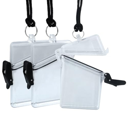 Hitefu Waterproof Badge Holder, Clear ID Card Holder, 3 Pack | With Lanyard, Durable Sports Case, Heavy Duty Locker Dry Box, For Outdoor Activities