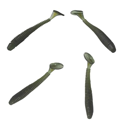 50PCS 5cm Soft Plastic Fishing Lures, PVC Paddle Tail Swimbaits for Bass Trout Walleye Crappie, T-Tail Grub Worm Baits Tackle Accessory - color: Dark Brown