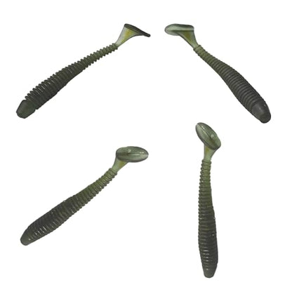 50PCS 5cm Soft Plastic Fishing Lures, PVC Paddle Tail Swimbaits for Bass Trout Walleye Crappie, T-Tail Grub Worm Baits Tackle Accessory - color: Dark Brown