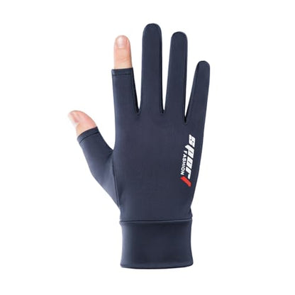 Mens-Sunblock-Gloves-UV-Protection Open-Finger Breathable Quick-Drying Ice-Silky Summer Outdoor Driving Hiking - color: Navy