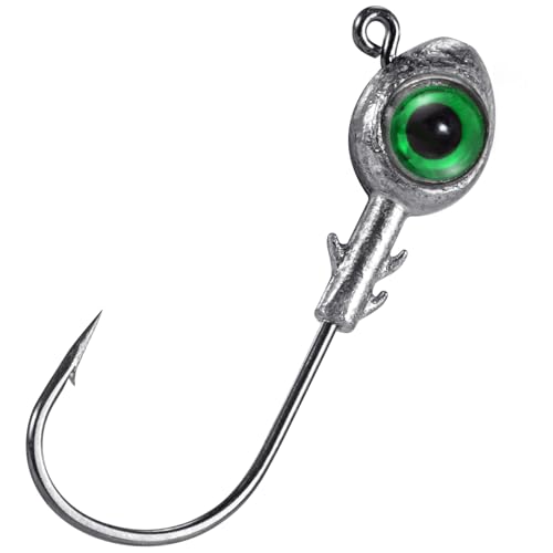 Dr.Fish 10 Pack Fishing Eyes Jigs 3D Eyes Trout Heads Bass Hook Saltwater Swimbait Jig Heads Freshwater Walleye Redfish Striper 1/2oz 3/8oz 1/4oz 3/16oz - color: Green Eyes, size: 3/16oz-Hook #1/0