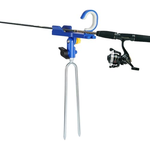 Fishing Rod Holder - Stainless Steel Angling Pole Rack with Ground Spikes | Adjustable Fishing Rod Holder | for Boat Shore Kayak Pontoon Dock Surf Beach - color: Blue