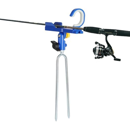 Fishing Rod Holder - Stainless Steel Angling Pole Rack with Ground Spikes | Adjustable Fishing Rod Holder | for Boat Shore Kayak Pontoon Dock Surf Beach - color: Blue