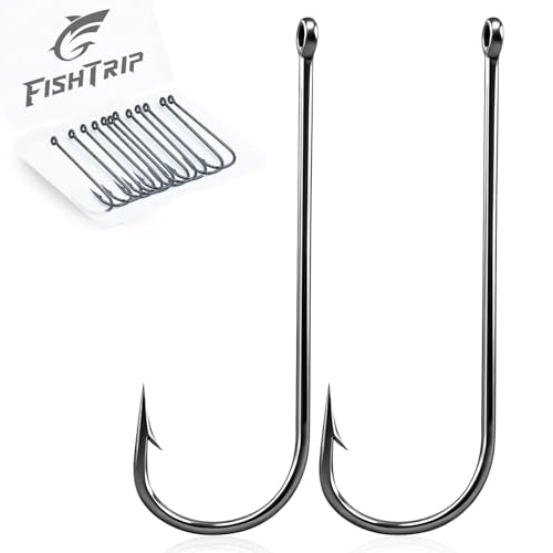 FishTrip 100 Pack Aberdeen Fishing Hooks Freshwater, Long Shank Light Wire Worm Hooks - Live Bait Hooks for Sunfish Bass Trout Crappie Bream Panfish Bluegill Size 16#-6/0 - size: 8#_100pcs