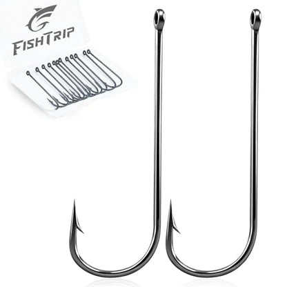 FishTrip 100 Pack Aberdeen Fishing Hooks Freshwater, Long Shank Light Wire Worm Hooks - Live Bait Hooks for Sunfish Bass Trout Crappie Bream Panfish Bluegill Size 16#-6/0 - size: 8#_100pcs