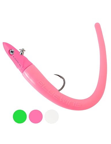 BLUEWING Jig Heads Saltwater 2oz,3oz,4oz,5oz,6oz,7oz Swimming Jigheads 1pc with High Carbon Steel Swing Hook and 6in/9in Replacement Tail Big Game Fishing Lures - color: Swimming Jig - Pink, size: 2oz Head - 6in Tail