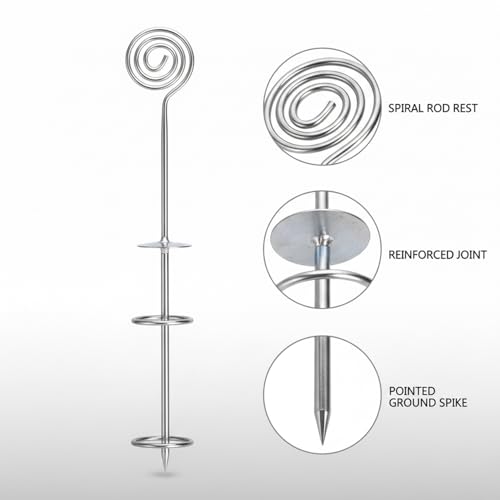 Stainless Steel Fishing Rod Holder with Ground Spike for Sand and Soil, Shoreline Anchor Support (Silver)