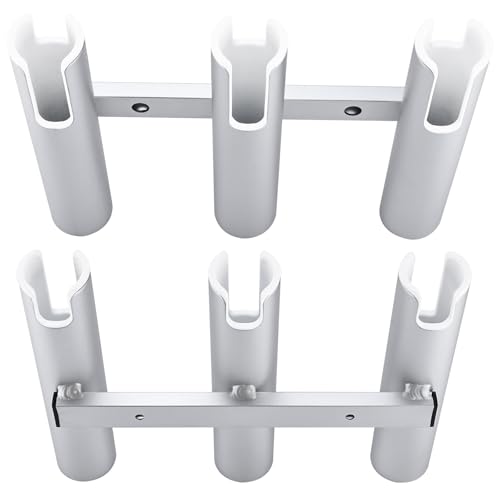 NovelBee 2pcs 3 Tube Fishing Rod Holders for Boat,Aluminium Rod Holders with Screws - color: Silver & White