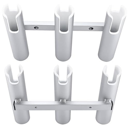 NovelBee 2pcs 3 Tube Fishing Rod Holders for Boat,Aluminium Rod Holders with Screws - color: Silver & White