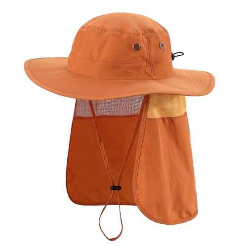 Home Prefer UPF50 Mens Sun Hat with Neck Flap Quick Dry UV Protection Cap Womens Wide Brim Fishing Hat Neck Flap Beach Garden - color: Burnt Orange