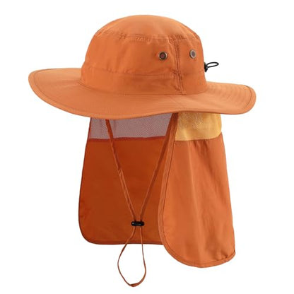 Home Prefer UPF50 Mens Sun Hat with Neck Flap Quick Dry UV Protection Cap Womens Wide Brim Fishing Hat Neck Flap Beach Garden - color: Burnt Orange