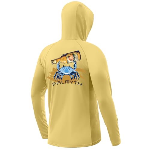 Palmyth Fishing Hoodie for Men Long Sleeve Sun Protection UV UPF 50+ Shirts - color: Yellow/Crab, size: Medium