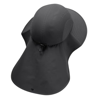 UPF 50+ Foldable Sun Hats Wide Brim with Large Neck Flap for Men Women UV Protection Gardening Fishing Beach Hat - color: Dark Grey