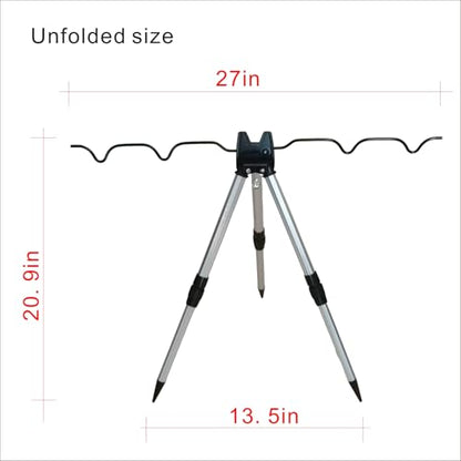 Fishing Rod Holder, Aluminum Alloy Tripod, Ground Bank Mounting, 16-21 Inch Telescopic Legs, Adjustable Height