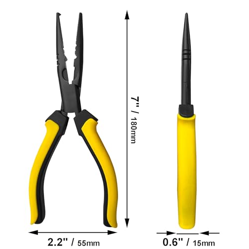Hanpex-7 inch Fishing Pliers with Anti-rust Teflon coated, Freshwater/Saltwater Fishing Tools, Comfort Grip Handles Fishing Gear Idea for Fishing Trip - style: 7" Split Ring Nose