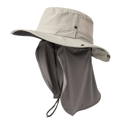 TOP-EX UVCoolix™ UV Protection Mens Sun Hat with Cooling Neck Flap Sunglass Lock Wide Brim Fishing Hats - color: Light Grey, size: Medium-Large