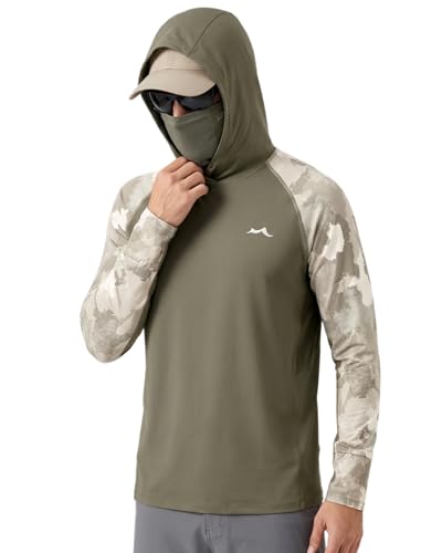 maamgic Men’s UPF 50+ Fishing Shirt Sun Hoodie with Detachable Face Mask, Long Sleeve UV Rash Guard - color: Camouflage Brown, size: X-Large