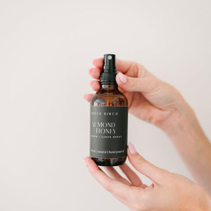 River Birch Almond Honey Scented Linen and Room Spray | Home Fragrance | 4 oz Glass Amber Bottle | Luxury Signature Scent | Handmade in Texas - color: Almond Honey