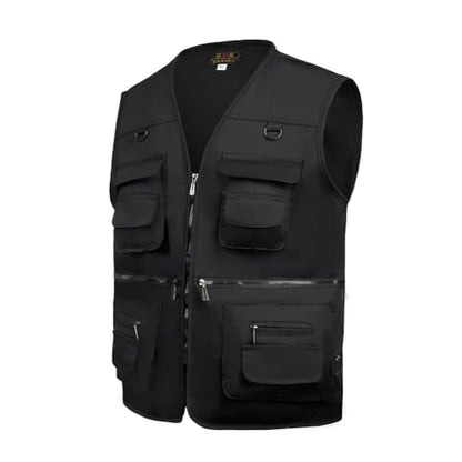 TOLOER Men's Summer Fishing Vest Multi Pockets Casual Vests Waterproof Quick Dry Outdoor Mountain Photography - color: Black, size: X-Large