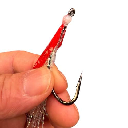 Fish Skin Teaser - Hand-Tied Japanese Maruseigo #28 Assist Hook for Haddock, Shad, Striped Bass, Bluefish & Fluke - Soft Plastic/Metal Jig Assist Hook